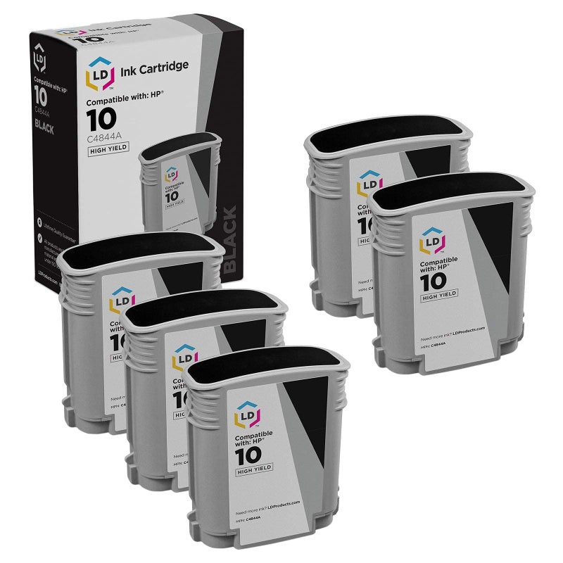 LD Remanufactured Ink Cartridge Replacement for HP 10 C4844A High Yield (Black, 5-Pack) Compatible with HP Printer Models LaserJet 2300 2300d 2300dn 2300dtn 2300L 2300n - Image 1
